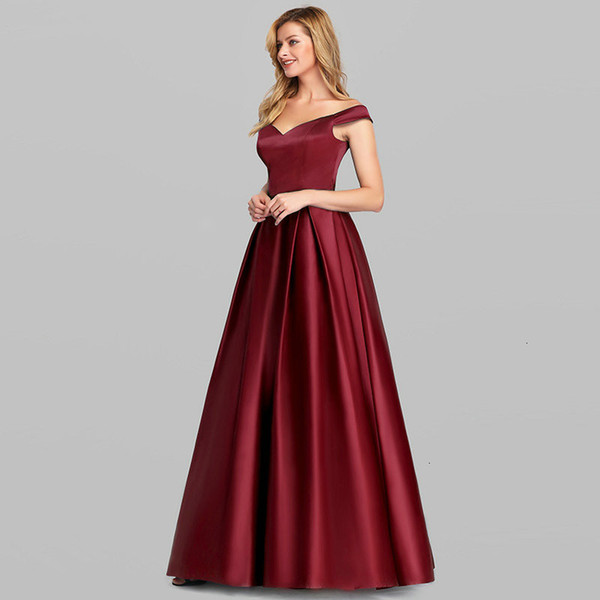 Burgundy Navy Blue Satin Off Shoulder Evening Dresses 2020 Simple Long Evening Gowns New Formal Party Dresses