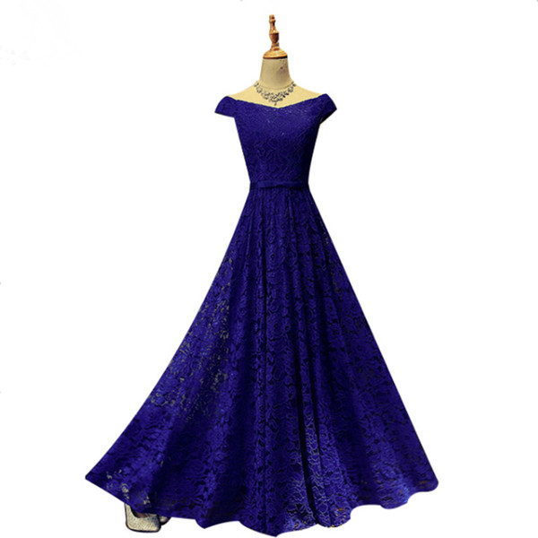 Off Shoulder Lace Evening Dress Royal Blue Burgundy Elegant Formal Dresses Floor Length Party Gowns