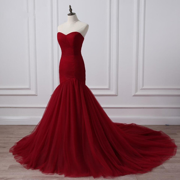 Burgundy Mermaid Evening Dresses Sweetheart Sleeveless Floor Length Lace Up Prom Dress New Party Dresses