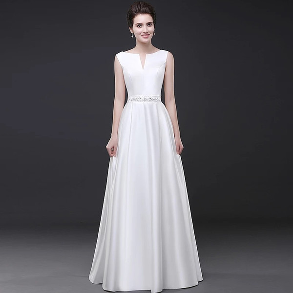 Bateau Neck Satin A Line Evening Dresses for Winter Beaded Prom Dress Floor Length Party Dress Elegant