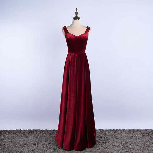 Burgundy Velvet Long Evening Dress Sweetheart Simple Evening Gown with Straps vestido longo