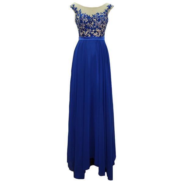 Royal Blue Long Evening Dresses Gowns Lace Appliques Prom Dress Floor Length Formal Gown Fast 