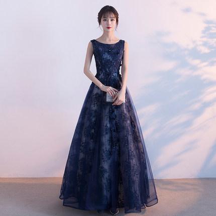 Navy Blue Lace Evening Dresses with Appliques Abendkleider Long Prom Gowns Lace Up Formal Dress