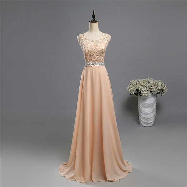 Beaded Chiffon Long Evening Dresses with Lace Top Champagne Formal Prom Gowns robe soiree dubai