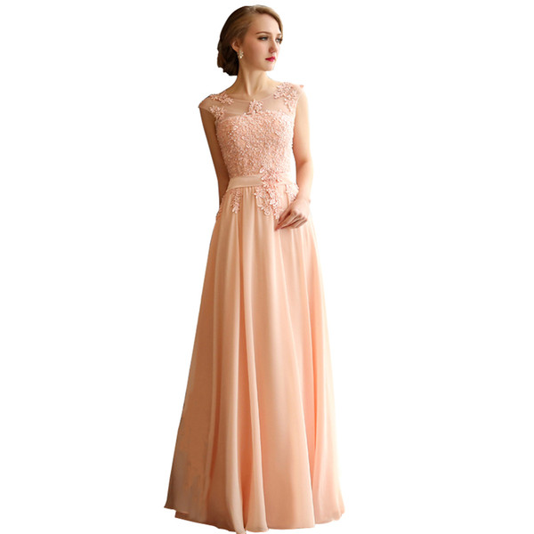 Lace Chiffon A Line Evening Dresses with Pearls Long Evening Gowns vestidos de fiesta de noche