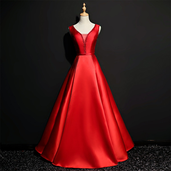 Beaded Satin Evening Dress Burgundy Red Long Evening Gowns Lace Up Party Dresses Floor Length