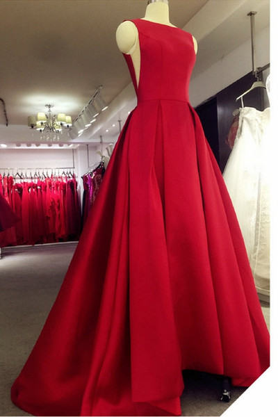 Bateau Neck Satin Evening Dress New Backless Long Evening Gowns Floor Length Prom Dresses for Party