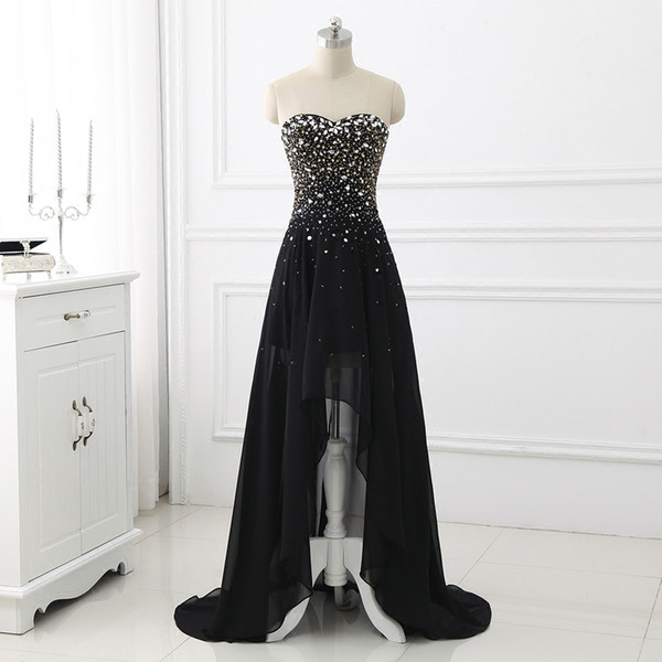 Sweetheart Chiffon High Low Evening Dresses Black Beaded Long Prom Dress New Formal Dresses Short Front Long Back