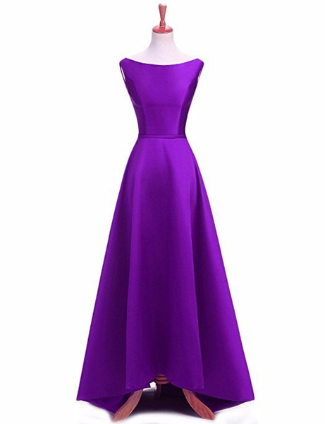 Scoop Neck Satin High Low Evening Dresses Simple Long Prom Dresses New Party Dress Elegant