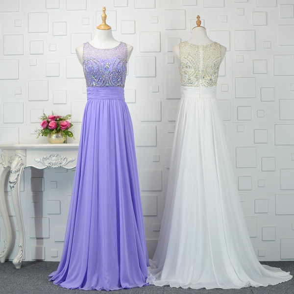 Beaded Scoop Neck Chiffon Evening Dresses High Quality Long Prom Dress Floor Length Formal Dresses