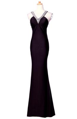 Beaded Elastic Satin Evening Dress Hollow Out Floor Length Sheath Evening Gowns Custom Made Fast 