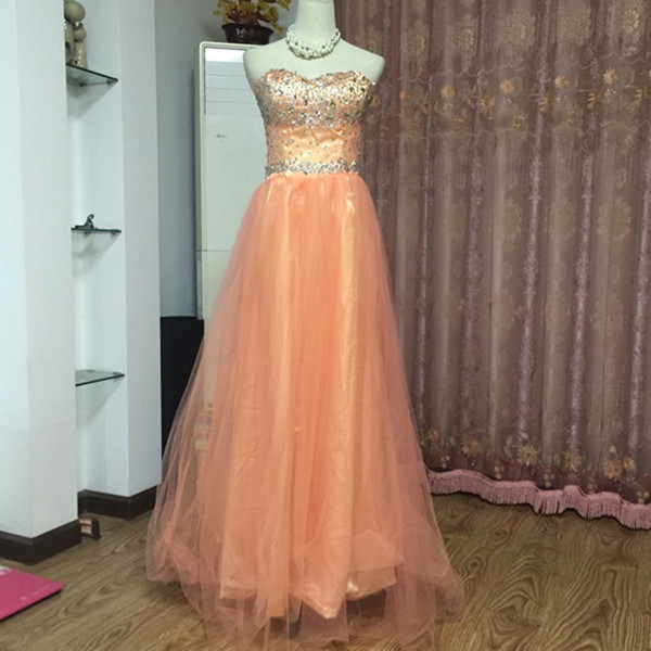 Beaded Long Tulle A Line Prom Evening Dress With Sweetheart Neckline Robe De Soiree Longue