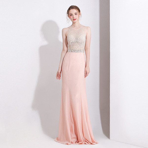 Beaded Halter Neck Evening Dresses New Backless Prom Dress Long Sexy Evening Gowns Floor Length