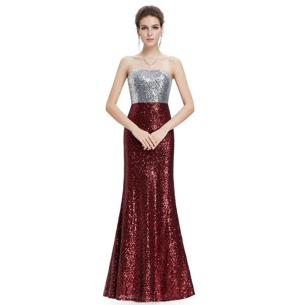 Bling Sequins Mermaid Evening Dresses Strapless Prom Gowns Patchwork Long Party Dress for Women Fast 