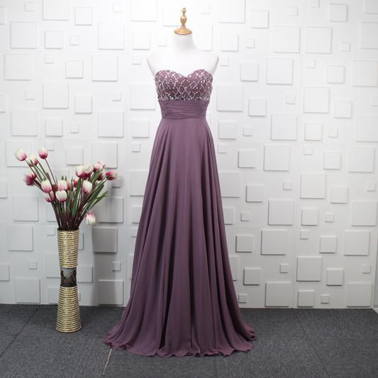 Dusty Pink Chiffon Long Evening Dresses with Sweetheart Neckline Beaded Prom Gowns abiye gece elbisesi