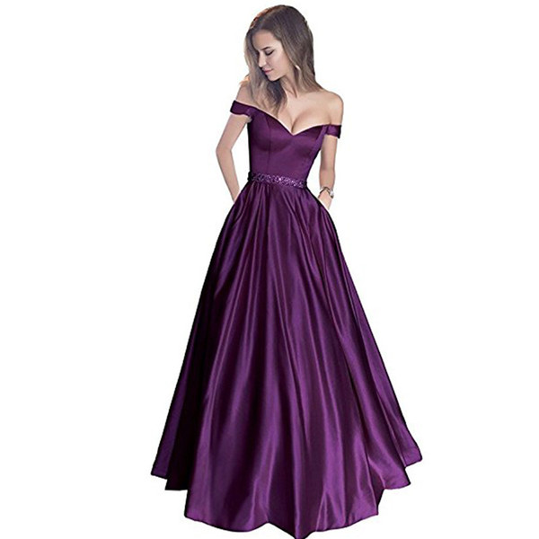 Beaded Off Shoulder Evening Dresses 2020 Grape Purple Royal Blue Red Sky Blue Long Prom Gowns