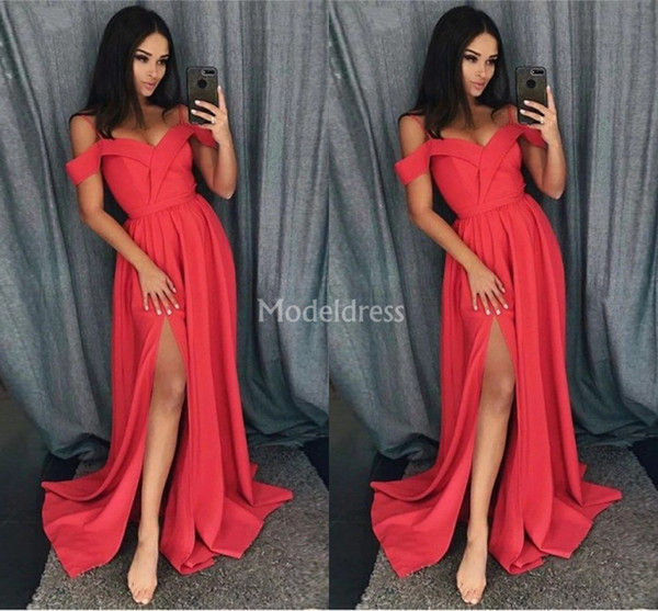 High Side Split Evening Dresses A Line Sweep Train Vestidos De Fiesta Plus Size Formal Party Prom Gowns Stylish Special Ocasion Dresses