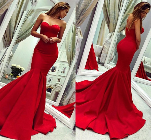 Luxury Red Mermaid Evening Dresses Strapless Sweep Train Formal Party Prom Gowns Sexy Special Occasion Dresses Hot Vestidos De Fiesta Custom