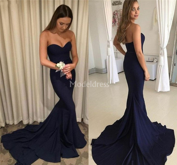 Sexy Mermaid Evening Dresses Strapless Open Back Sweep Train Special Occasion Dresses Vestidos De Fiesta Cheap Formal Party Prom Gowns