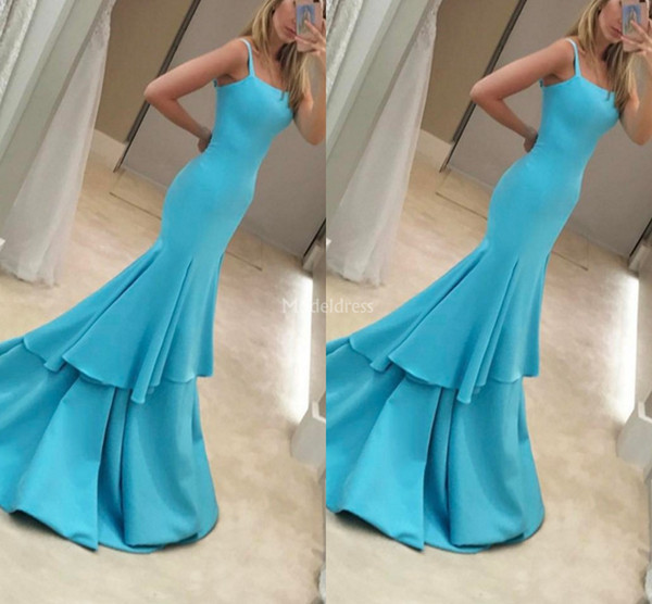 Modern Tiered Mermaid Evening Dresses Scoop Neck Sweep Train Unique Design Formal Party Prom Gowns Cheap Special Occasion Dress Hot Vestidos