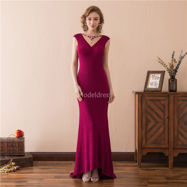 Elegant Mermaid Evening Dresses Sheer Neck Pearls Backless Sweep Train Unique Design Formal Party Prom Gown Stylish Special Occasion Dresses