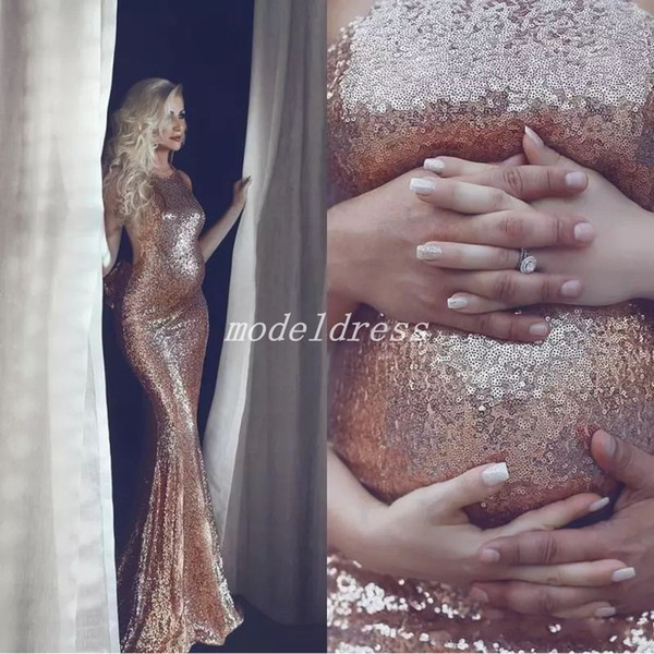 Rose Gold Maternity Pregnant Evening Dresses Halter Backless Sweep Train Long Formal Prom Party Gowns Vestidos De Fiesta Abendkleider