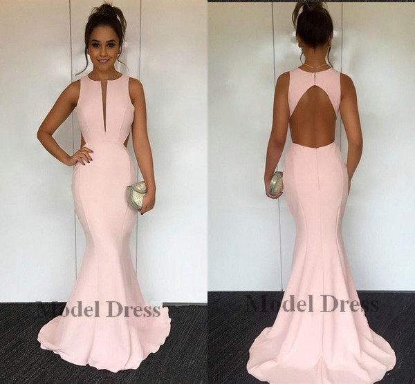 Pink Mermaid Evening Dresses Keyhole Open Back Floor Length Vestidos de fiesta Prom Party Gowns Bridesmaids Dress Cheap