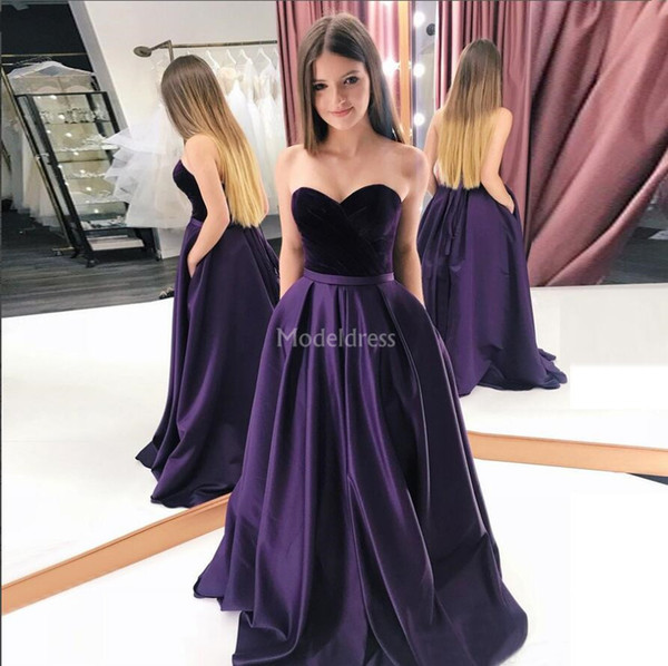 Gorgeous Prom Dresses Strapless Sweep Train Formal Party Evening Gowns With Pockets Plus Size Special Occasion Dress Vestidos De Fiesta