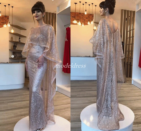 Arabic Bling Bling Mermaid Evening Dresses With Wrap Bateau Backless Formal Prom Party Gowns Celebrity Red Capet Wear robes de soirée 