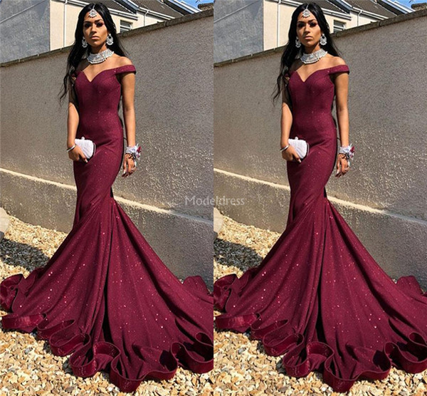 Arabric Mermaid Evening Dresses Off Shoulder Biling Sweep Train Special Occasion Dresses Sparkly Formal Party Evening Gowns Elegant Vestidos