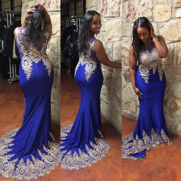 Formal Arabic Evening Dresses Embroidery Appliques Sheer Neck Mermaid Royal Blue Black Real Image Prom Party Gowns Plus Size Customized