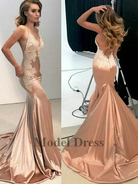 New Sexy Backless Mermaid Evening Dresses Sweetheart Spaghetti Straps Lace Appliques Formal Evening Gowns Hot Sale Abendkleider