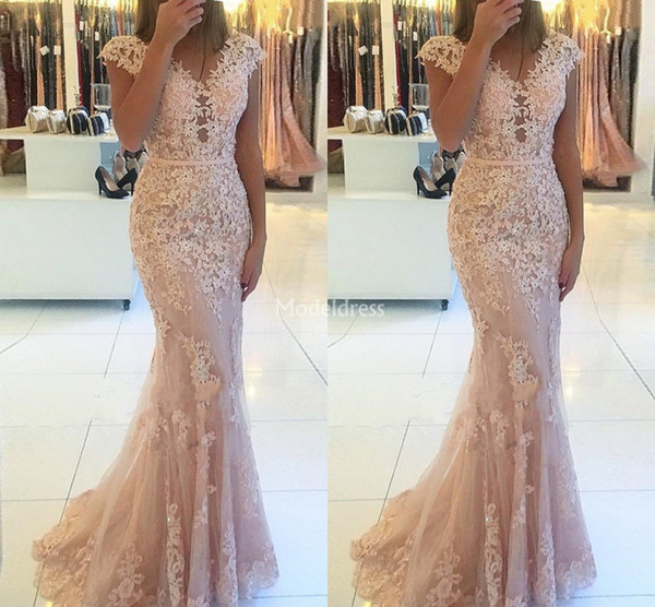 Elegant Lace Mermaid Evening Dresses Sweep Train Formal Party Prom Gowns Appliques Special Occasion Dresses Gorgeous Vestidos De Fiesta