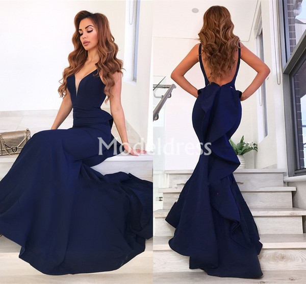 Gorgeous Mermaid Evening Dresses Deep V-Neck Backless Sweep Train Sexy Formal Party Prom Gowns Elegant Unique Design Vestidos De Fiesta