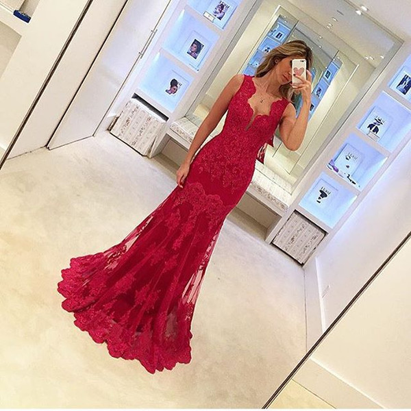 New Red Formal Arabic Lace Evening Dresses Sweetheart Appliques Mermaid Floor Length Dubai Elegant Prom Party Red Carpet Gowns Custom