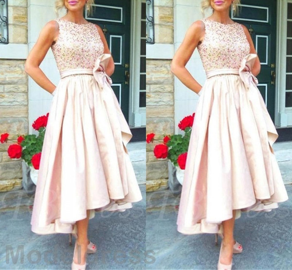 New Hi-Lo Evening Dresses Jewel Beaded Crystal Pink Short A-Line Dubai Evening Prom Party Gowns Plus Size Custom Made