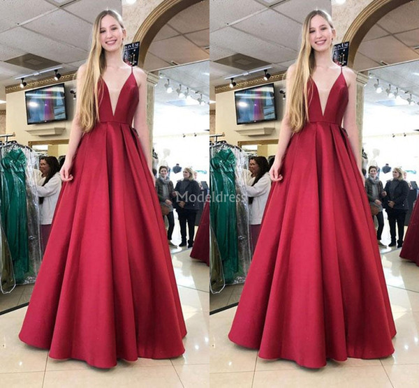 New Evening Dresses Spaghetti Strap Deep V-Neck Backless Floor Length Formal Party Evening Gowns Elegant Special Occasion Dress Vestido