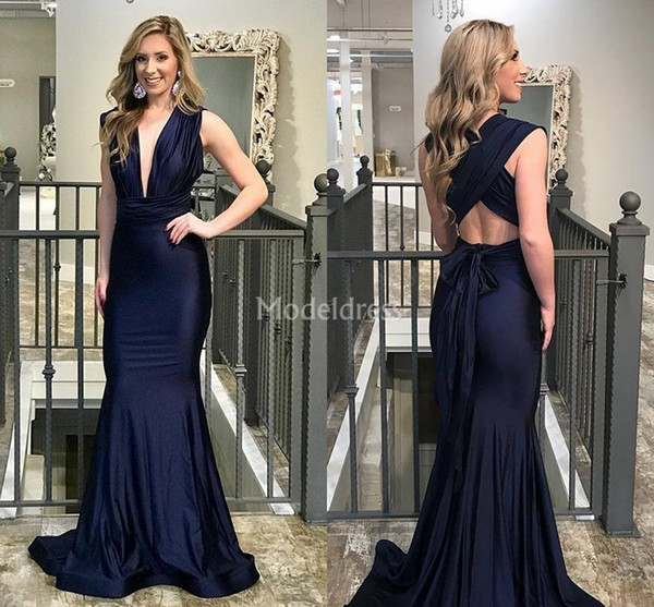 New Arrival Mermaid Evening Dresses Deep V-Neck Sweep Train Formal Party Evening Gowns Sexy Special Occasion Dresses Chic Vestidos De Fiesta