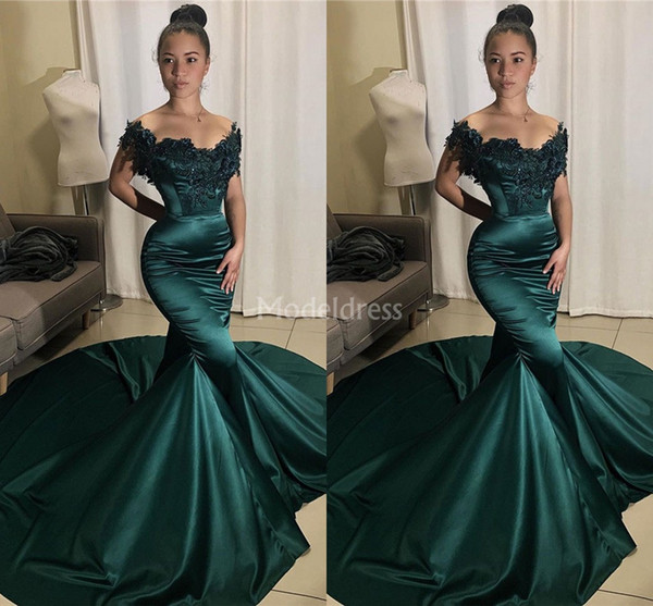 Elegant Lace Mermaid Evening Dresses Off Shoulder Appliques Sweep Train Formal Party Prom Gowns Modern Special Occasion Dresses Sexy Vestido