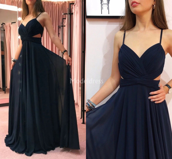 New Arrival Evening Dresses Spaghetti A Line Sweep Train Pleats Formal Party Prom Gowns Sexy Special Occasion Dresses Vestidos De Fiesta