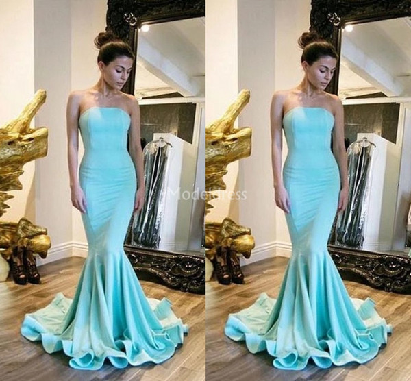 New Arrival Mermaid Evening Dresses Strapless Open Back Sweep Train Formal Party Prom Gowns Sexy Special Occasion Dresses Vestidos De Fiesta