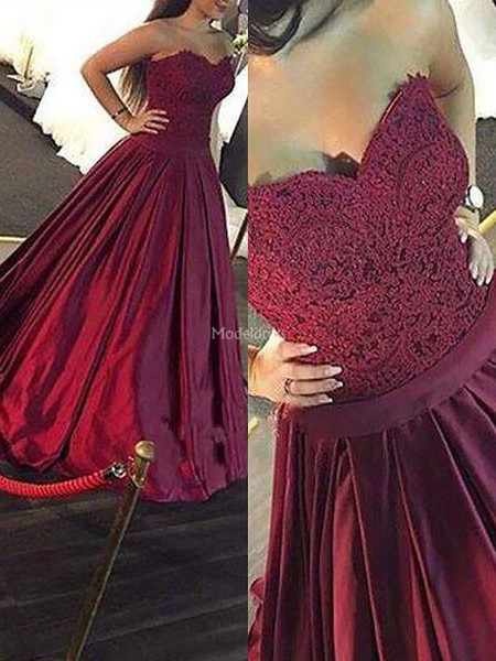 Modern Lace Evening Dresses Sweetheart A Line Sweep Train Long Party Prom Gowns Elegant Special Occasion Dresses Hot Vestidos De Fiesta