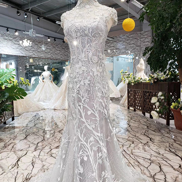 Latest Luxury Lebanon Short Sleeve Evening Dresses Illusion High Neck Backless Lace Up Back Hand Made 3D Floral Applique Prom Gowns