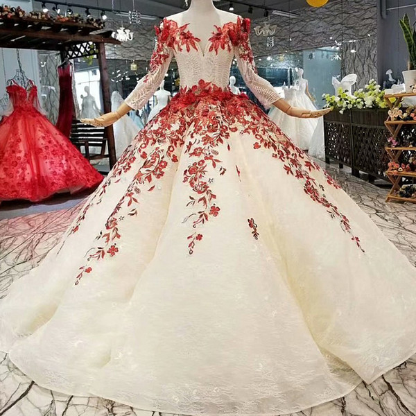 2022Ball Gown Beauty Girls Pageant Party Dresses Long Sleeves O-Neck Color Flowers Floor Length Champagne Prom Evening Dresses