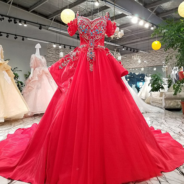 2022Long Evening Dress Lace Up Back With Lace,Sequins,Beading And Crystal Red Spaghetti Straps Sweetheart Evening Dresses Evening Gowns