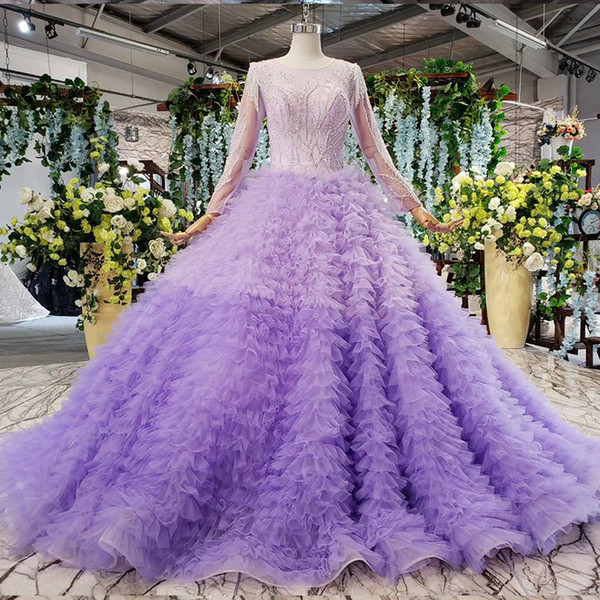 muslim evening dresses 2022arabic long sleeves tulle o neck lace up back crystal Multi-layer cocktail dresses vestidos de fiesta de coctel