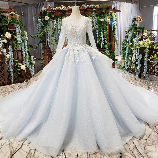 2022Summer Luxury Evening Dresses Long Tulle Sleeve Illusion O Neck Open Keyhole Lace Up Back Sequins Applique Pattern Bridal Gowns Garden