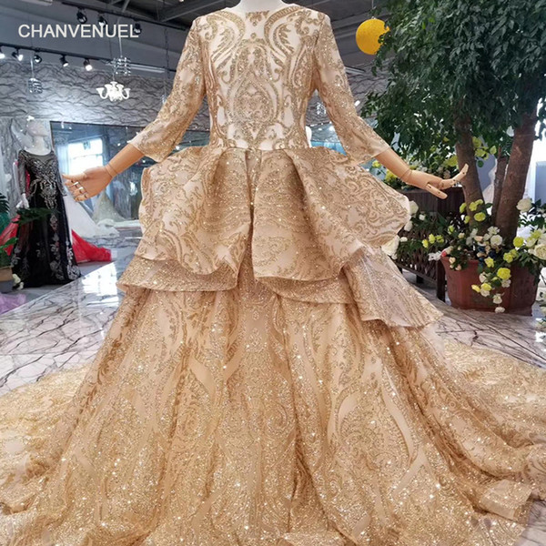 2022Luxury Dubai Shiny Muslim Brides Party Dresses O-Neck Long Sleeve Women Occasion Evening Dresses With Glitter Girl Pageant Dress