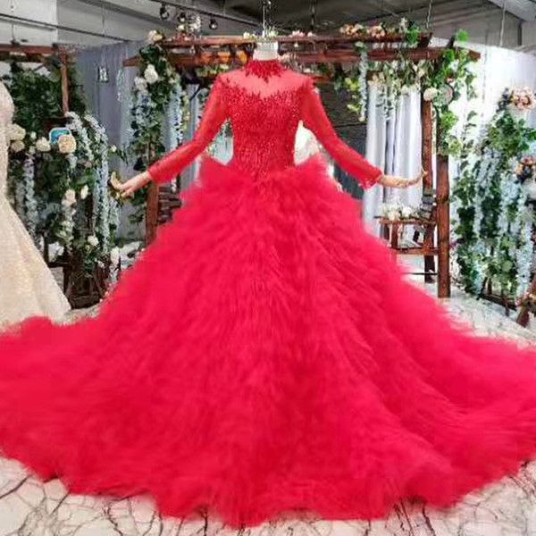 elegant evening formal dresses 2022illusion high neck long tulle sleeve lace up back feather crystal lace applique pattern evening dresses