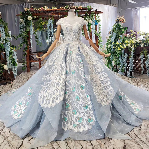 2022Bohemian Latest Evening Dresses Elegant Cap Sleeve Illusion Neck Lace Up Back Green Lace Applique Pattern Ruffle Princess Prom Gowns